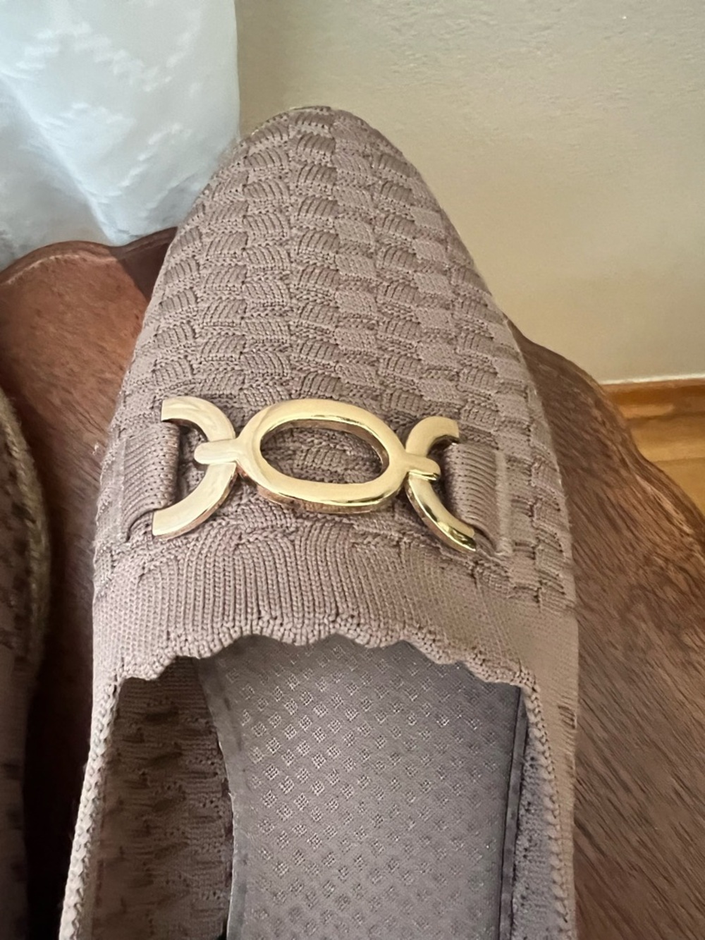 Skechers Taupe Knit Slip-On Loafers with Gold Accent - Picture 5 of 7